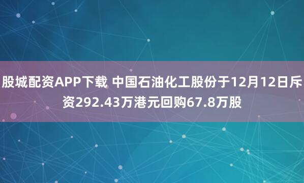 股城配资APP下载 中国石油化工股份于12月12日斥资292.43万港元回购67.8万股